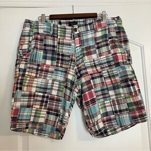 Gap Khakis Lived In Patchwork Shorts Mens 36 Madras Plaid Cotton Nautical Preppy